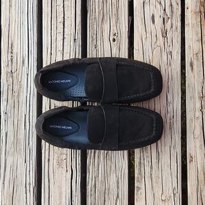 NWT Antonio Melani Kaleah Suede Casual Loafers 6.5 Black Slip On Flats Workwear